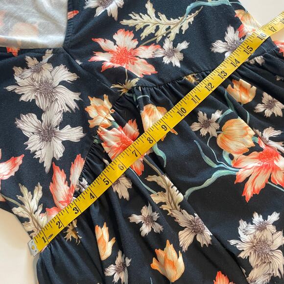 ASOS Navy Floral Dress Womens Size 8 Bell Sleeves Stretch Knit Boho Feminine - Picture 8 of 9